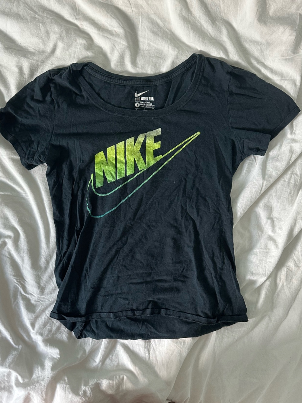 Nike Black Tee with Lime-to-Teal Gradient Swoosh